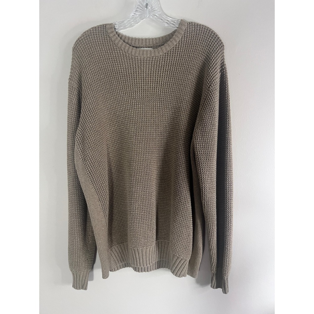 Field & Stream Womens XL Taupe Brown Waffle Knit Crewneck Sweater Cotton Blend